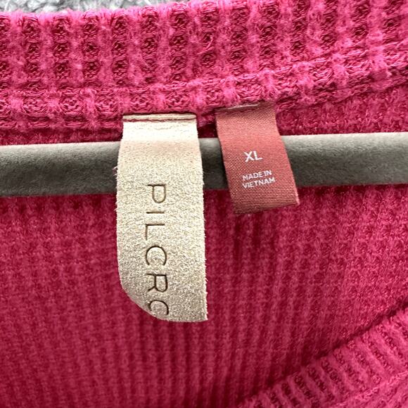 Pilcro XL Pink Waffle Knit Long Sleeve Ruffle V-Neck Shirt Frilly Girly Casual - Picture 4 of 9